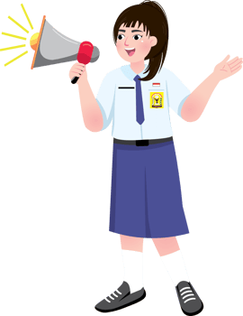 Junior High School Girl Announcing with Megaphone in Uniform png