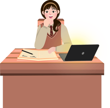 Korean Female Student Studying at Desk and Taking Notes png