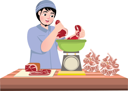 Butcher Weighing Qurban Meat for Eid al-Adha Distribution png