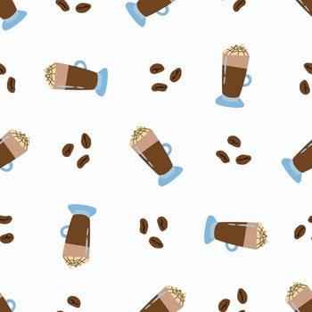Seamless Pattern of Latte and Coffee Beans. Design for fabric, textile, wallpaper, packaging vector