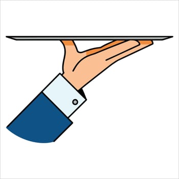 Waiter hand holding tray illustration. Food service concept illustration. vector