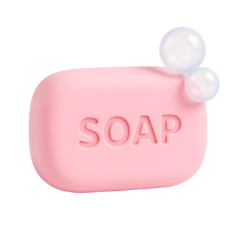Pink bar of soap with soap bubbles representing cleanliness and personal hygiene png