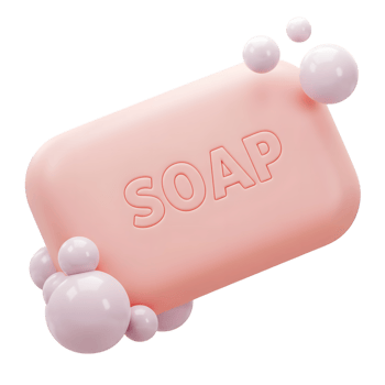 Pink soap bar with bubbles with cleanliness theme png