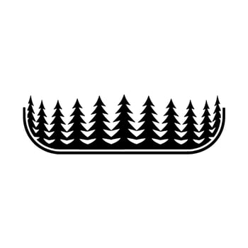 Minimalist Black Forest Silhouette in Semicircle Frame, Isolated vector