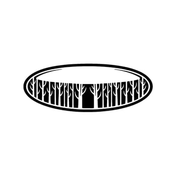 Minimalist Forest Silhouette Inside Oval Frame Nature vector