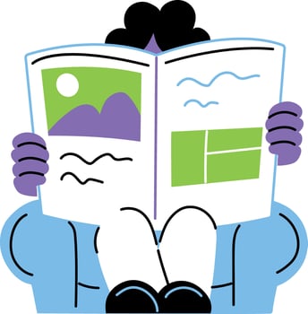 A flat style illustration showing a person reading newspaper vector