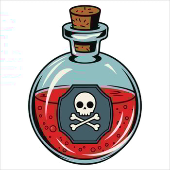 Red toxic poison bottle with skull symbol . Cartoon danger illustration perfect for warning signs and hazardous material concepts. vector