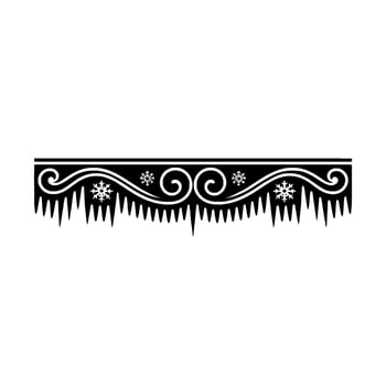Winter Border Snowflakes, Swirls Icicles, Black and White vector