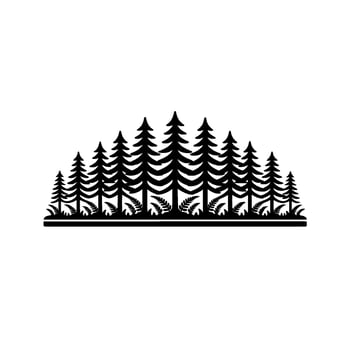Black Silhouette Forest Trees Ferns, Minimalist vector