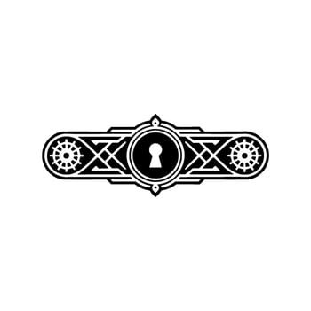 Ornate Deco Keyhole Emblem on White Background vector