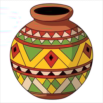 African pot illustration on white. Traditional clay vessel for cultural artifact themes. vector
