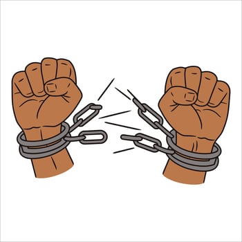 Raised hands breaking chains illustration sketch. Liberation movement concept ideal for empowerment designs and social justice visuals. vector