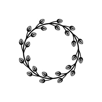 Minimalist Floral, Wreath Illustration, Black White vector