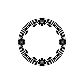 Minimalist Floral Wreath Illustration, Black and White, Geometric vector