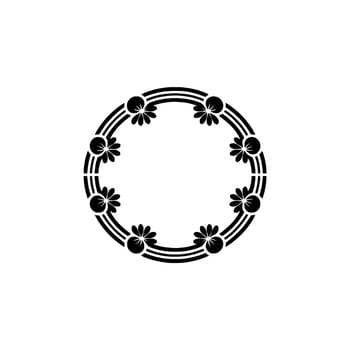Minimalist Floral Wreath, Black White Circular , Geometric vector