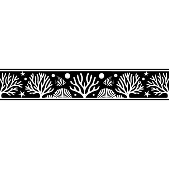 Monochrome Ocean Border Coral, Fish, Seashells, Stars vector