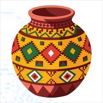 Traditional African clay pot illustration on white. Cultural artifact design perfect for heritage exhibits and ethnographic studies. vector