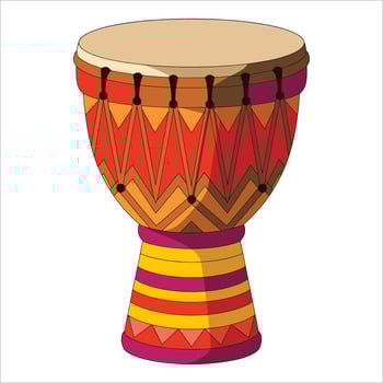Vibrant African djembe drum illustration. Traditional hand percussion illustration for music festivals and global rhythm concepts. vector