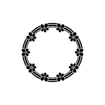 Minimalist Floral Circle Frame, Black and White Illustration, Isolated on Light Gray vector