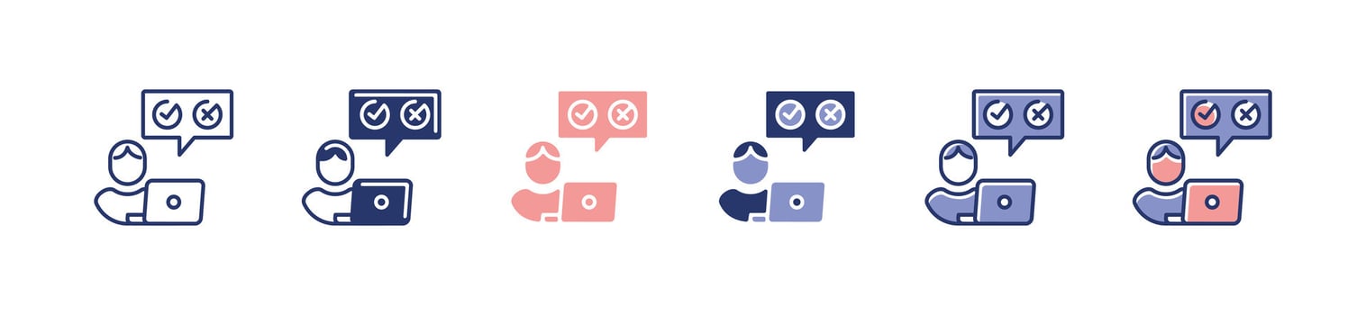 people do online study exam multiple choice icon set business task evaluation option checkmark selection signs illustration vector