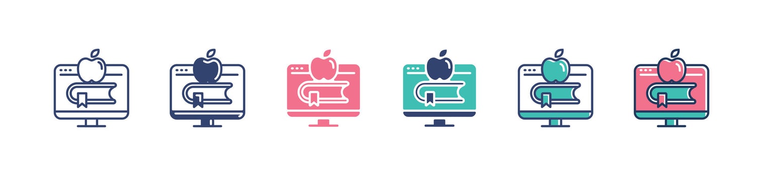 monitor digital library book icon set online course literature education learning media illustration with book and apple stack signs for web and app vector