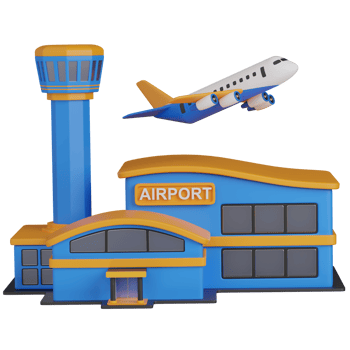 3d render Airport with Airplane Taking Off icon png