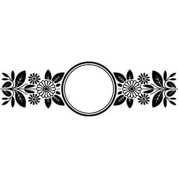 Elegant Floral Frame with Circle - Black White vector