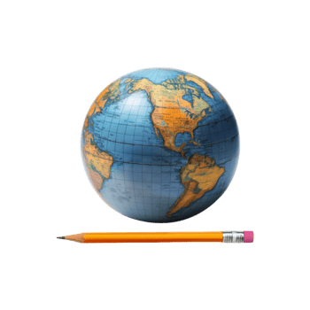 Education globe with realistic pencil on transparent background png