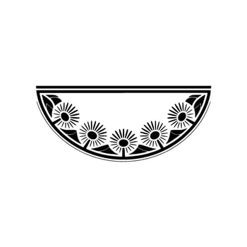 Half-Circle Floral Ornament Modern Black White Element vector