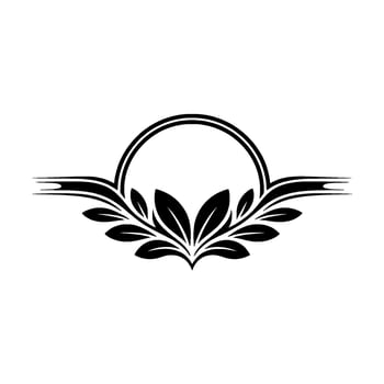 Elegant Floral Crest with Circle Frame, Black on White vector