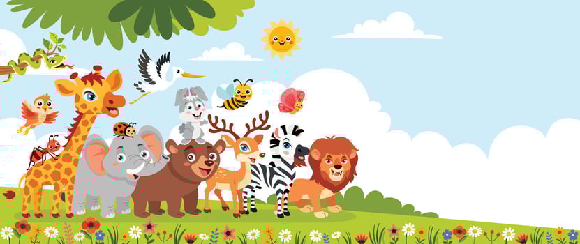 Cartoon animals in a sunny landscape vector