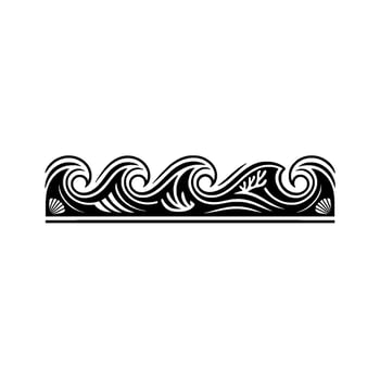 Wave Border with Ocean Elements, Black and White vector