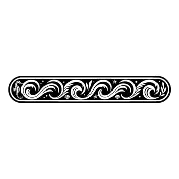 Elegant Black White Sea-Themed Border Seahorse, Waves, Shells, Stars vector