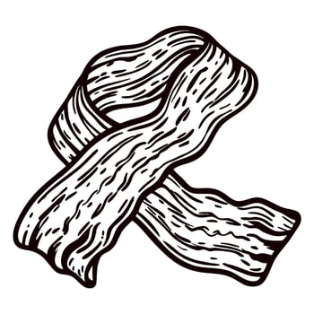 Hand drawn crispy bacon strip isolated on white background, vintage engraved illustration vector