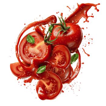 Fresh Tomatoes with Sauce and Mint Leaves on Transparent Background vibrant png
