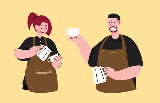two Barista Holding Coffee and Milk vector