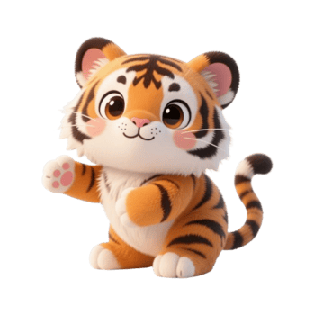 Happy Cartoon Tiger Character in 3D Style for Kids png