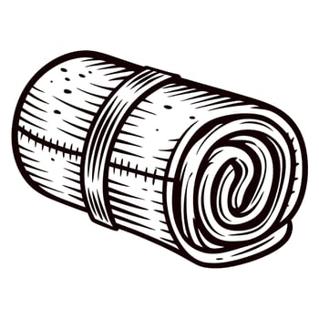 Hand drawn rolled blanket illustration vintage sleeping mat or camping bedding sketch isolated on white background vector