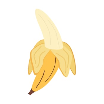 Peeled banana illustration with clean outlines on white background. Minimalist style suitable for food packaging, product labels, and healthy lifestyle branding. vector