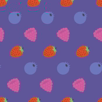 Juicy berry pattern with strawberries, raspberries and blueberries. Vibrant summer design for food packaging, menus, and fresh product branding. vector