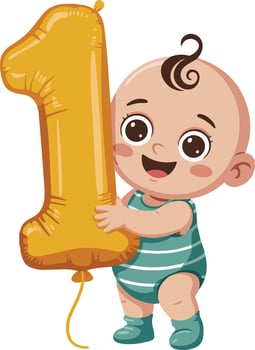 Baby holding a balloon with the number one vector
