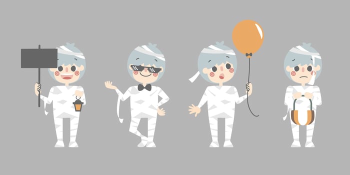 Cartoon mummy characters in different poses vector