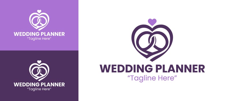 Charming Purple Wedding Planner Logo Featuring Heart and Rings Design vector
