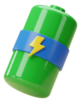 Full power green battery with blue band and yellow lightning bolt symbol png