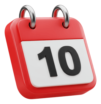 Red 3d calendar icon with number 10 for important date event or deadline reminder png