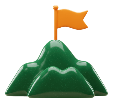 3d mountain peak with orange flag symbolizing goal achievement and success png