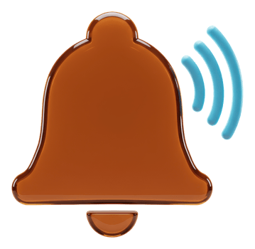 3d glossy brown bell icon ringing with blue sound waves notification symbol png