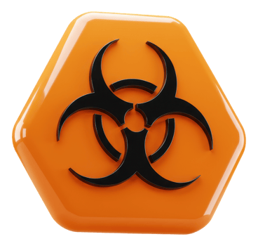 Glossy orange hexagonal biohazard sign for warning and hazardous materials png
