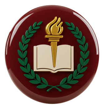Academic 3d emblem with golden torch, open book, and laurel wreath symbol png