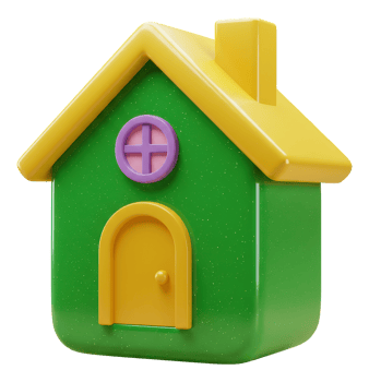 Colorful 3d cartoon house with yellow roof and green walls, playful home icon png